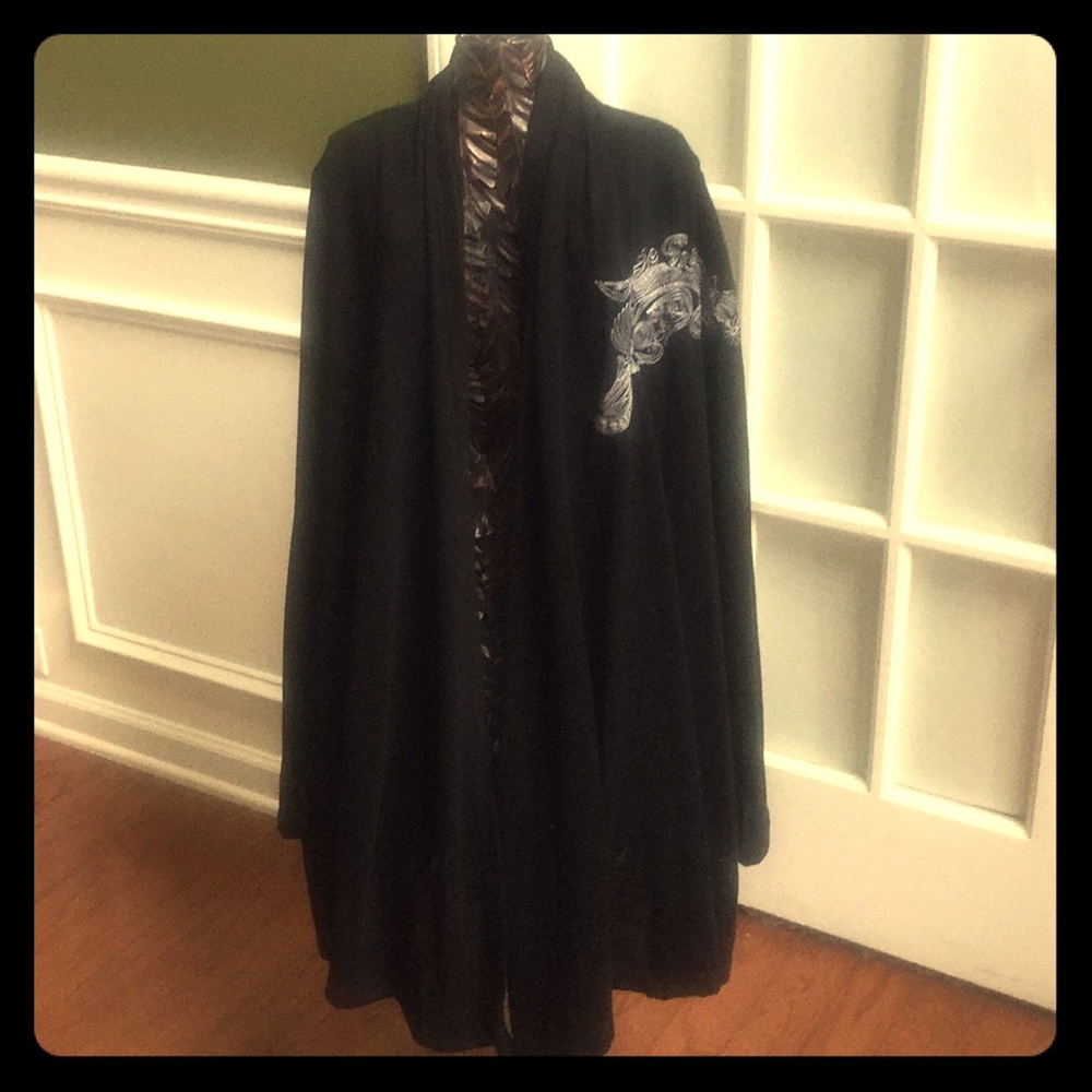 Black with designs Jou Jou polyester jacket-Sz lx